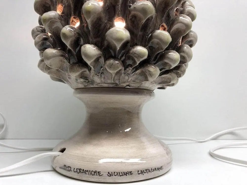 Lampada Pigna traforata Ceramica Caltagirone cm H.30 L.20 Artigianale Beige Écru - DD CERAMICHE SICILIANE