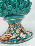 Lampada Pigna traforata Ceramica Caltagirone cm H.30 L.20 Artigianale Verde Base Decorata - DD CERAMICHE SICILIANE
