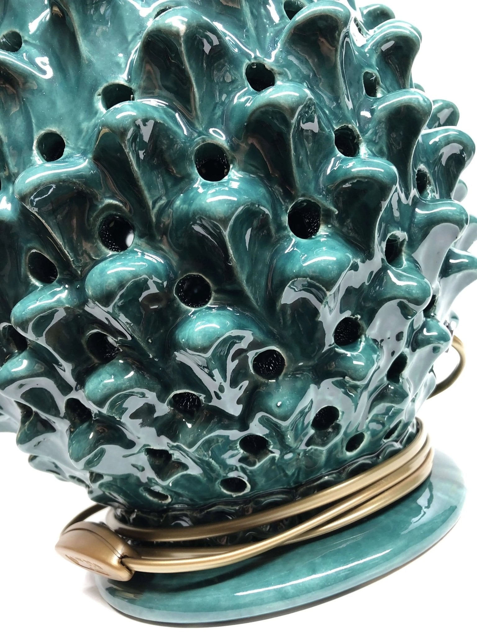 Lampada Pigna traforata Ceramica Caltagirone cm H.47 L.30 Artigianale Verde Prato - DD CERAMICHE SICILIANE