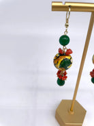 Orecchini Artigianali Sfere di Natale Verde in Ceramica di Caltagirone, pietre e corallo - DD CERAMICHE SICILIANE