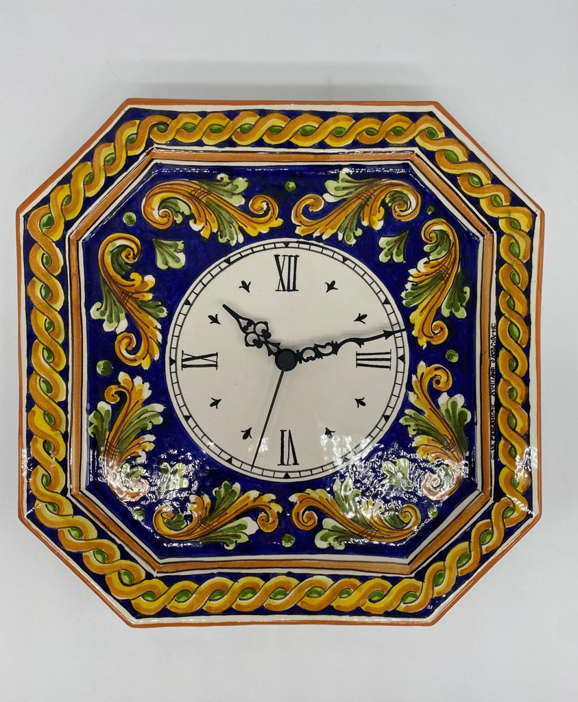 Orologio da Parete Ceramica Caltagirone Ottagonale dipinto a mano cm 32 Decoro n.2 - DD CERAMICHE SICILIANE