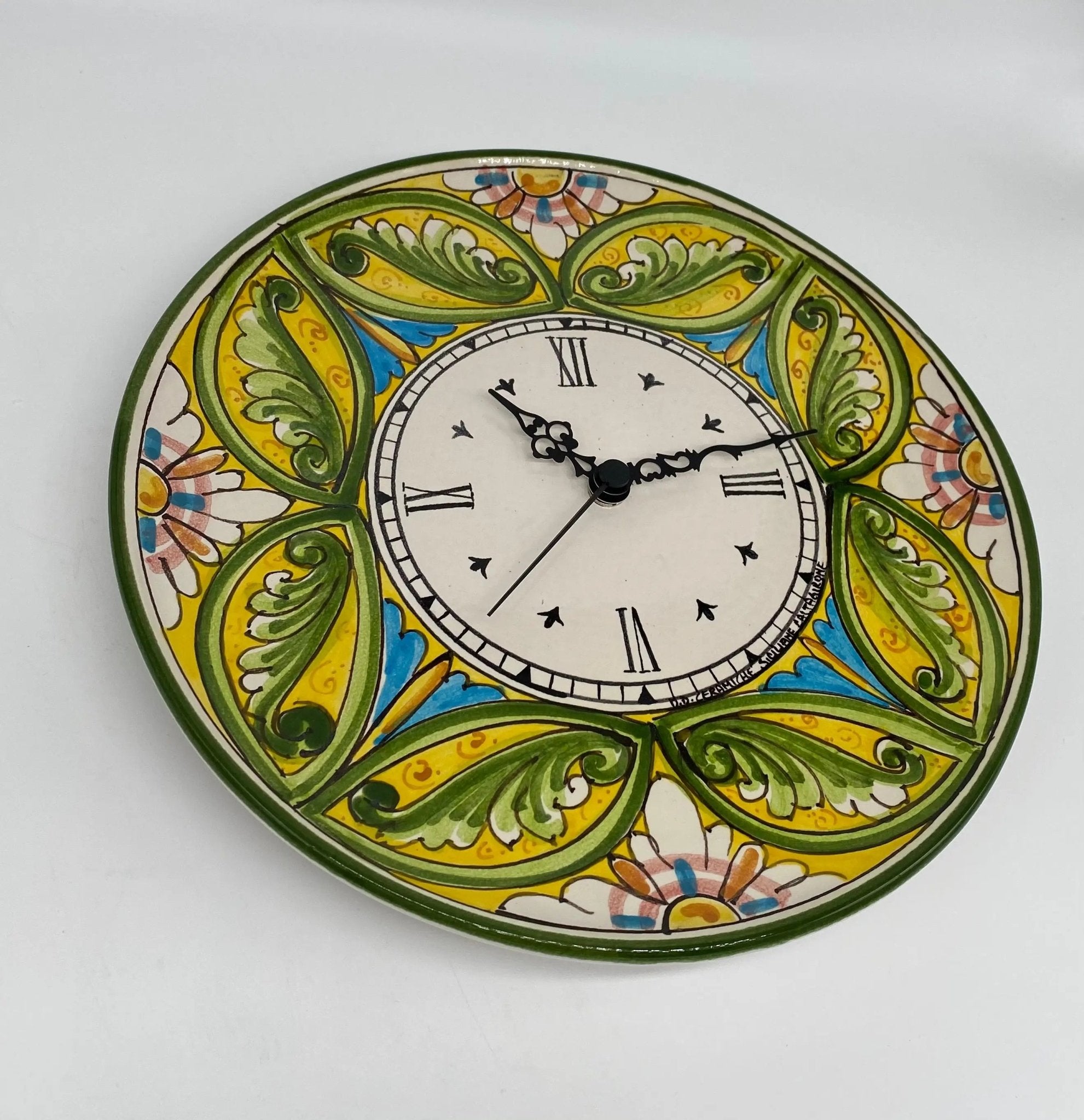 Orologio da Parete Ceramica Caltagirone Rotondo dipinto a mano cm D.30 Decoro n.1 - DD CERAMICHE SICILIANE
