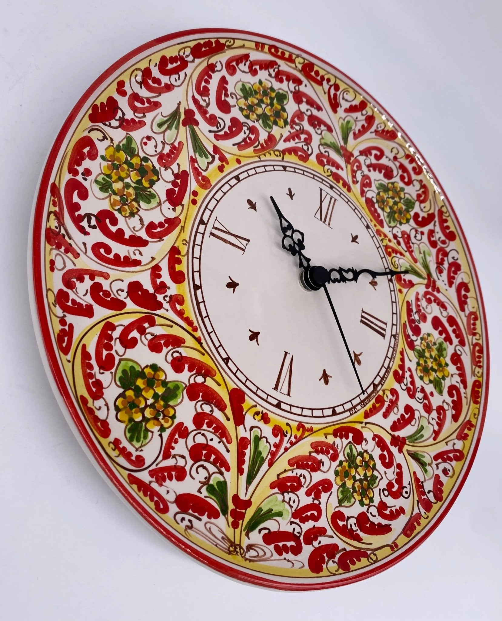 Orologio da Parete Ceramica Caltagirone Rotondo dipinto a mano cm D.30 Decoro n.6 - DD CERAMICHE SICILIANE