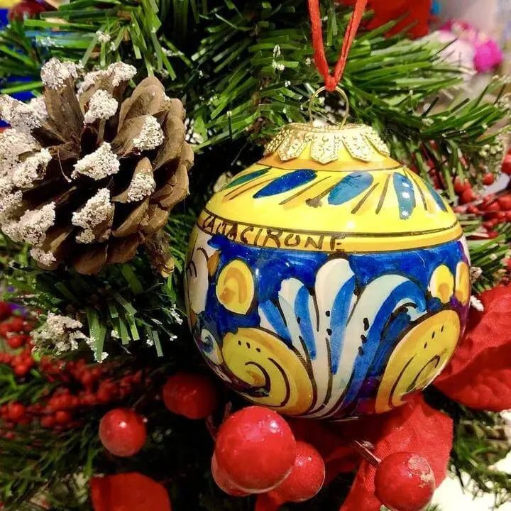 Palla di Natale Diametro 8cm decorata a mano Ceramica di Caltagirone VARI DECORI - DD CERAMICHE SICILIANE