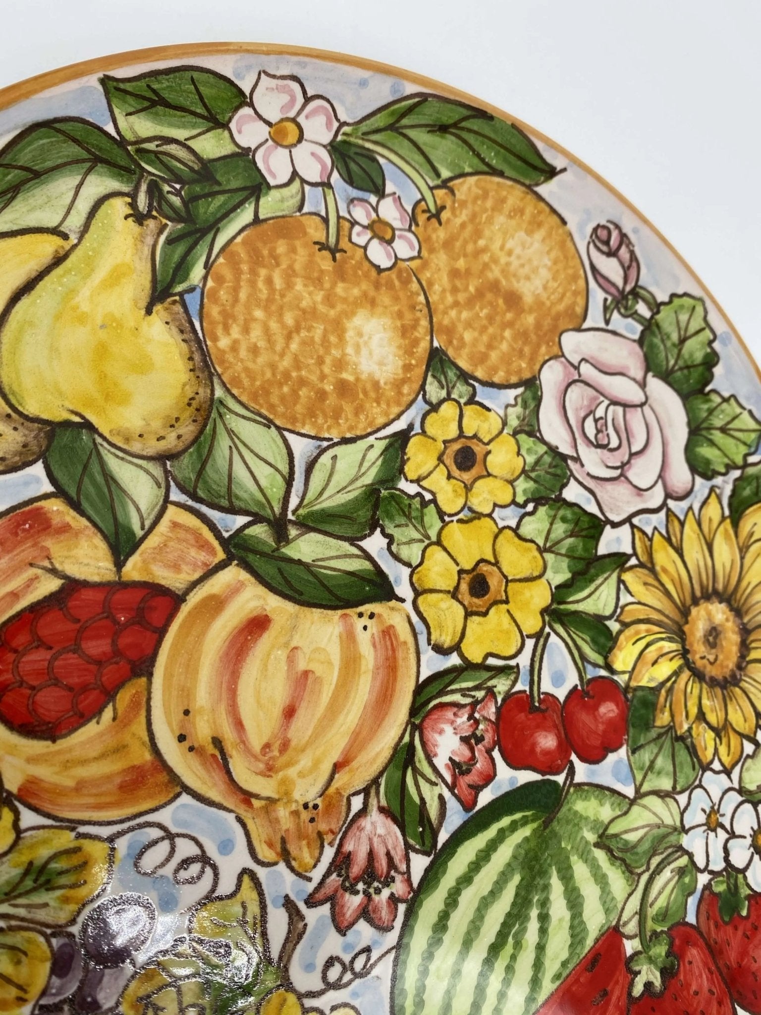 Piatto Decorativo dipinto a mano diametro cm 30 Decoro “4 stagioni” – DD  Ceramiche Siciliane