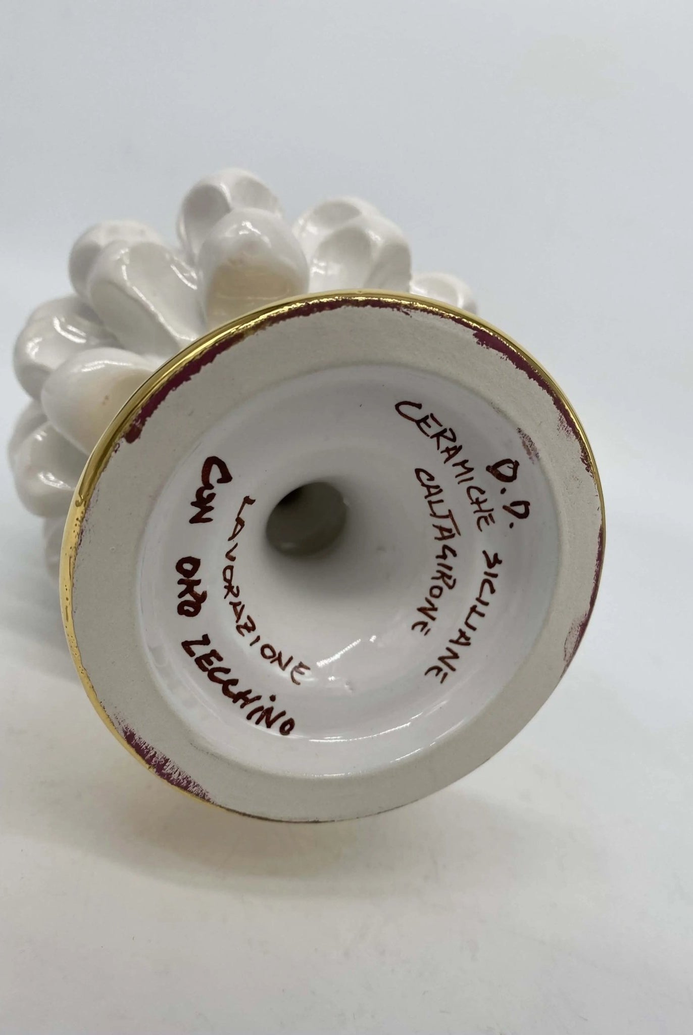 Pigna Aurum Ceramica Caltagirone cm H.15 Artigianale Bianco - DD CERAMICHE SICILIANE