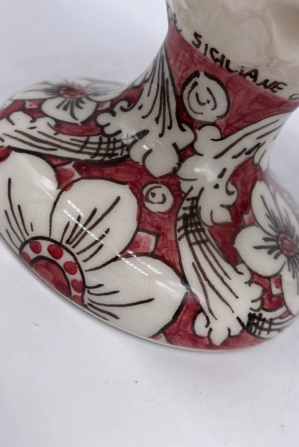 Pigna Ceramica Caltagirone cm H.20 Artigianale Base Decorata Punte Bordeaux - DD CERAMICHE SICILIANE