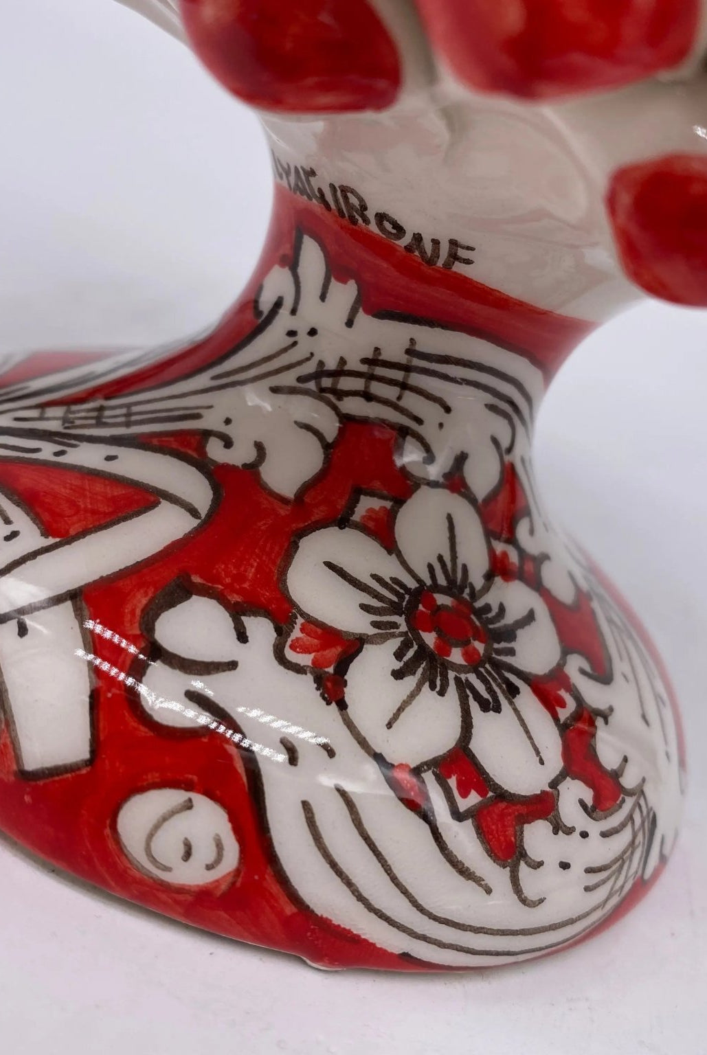 Pigna Ceramica Caltagirone cm H.20 Artigianale Base Decorata Punte Rosso - DD CERAMICHE SICILIANE