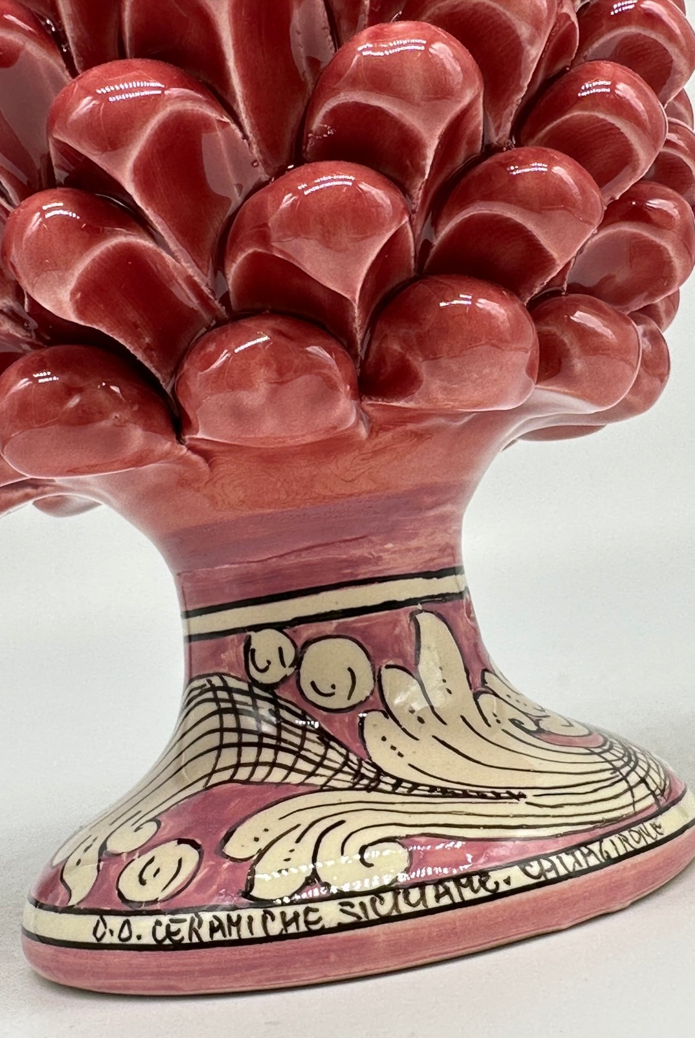 Pigna Ceramica Caltagirone cm H.20 Artigianale Rosa Base Decorata - DD CERAMICHE SICILIANE