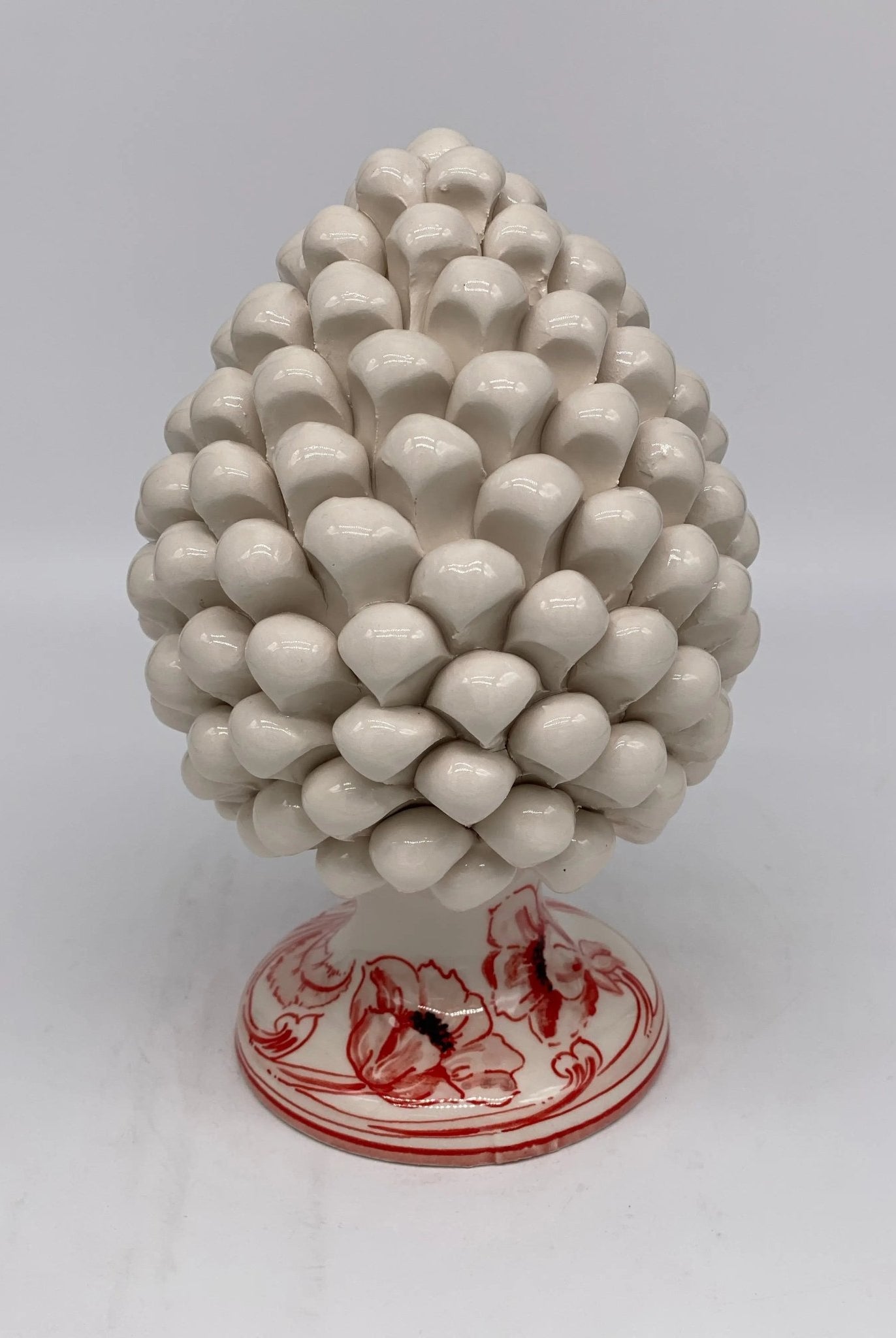 Pigna Ceramica Caltagirone cm H.20 Artigianale VENUS Bianco Rosso - DD CERAMICHE SICILIANE