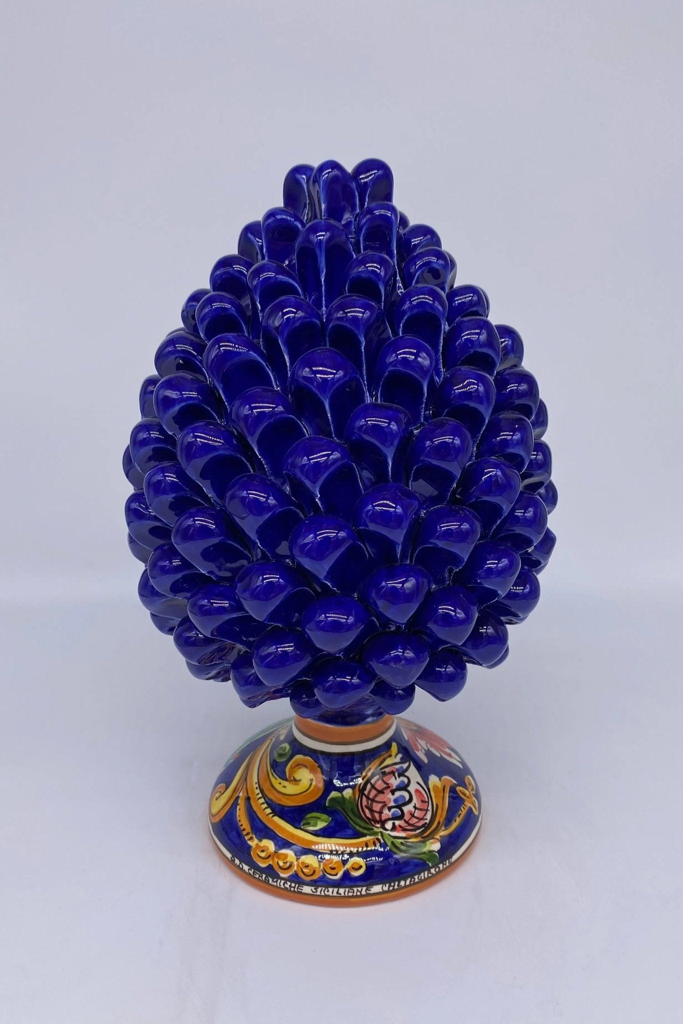 Pigna Blu Base Decorata Ceramica di Caltagirone - La Siciliana