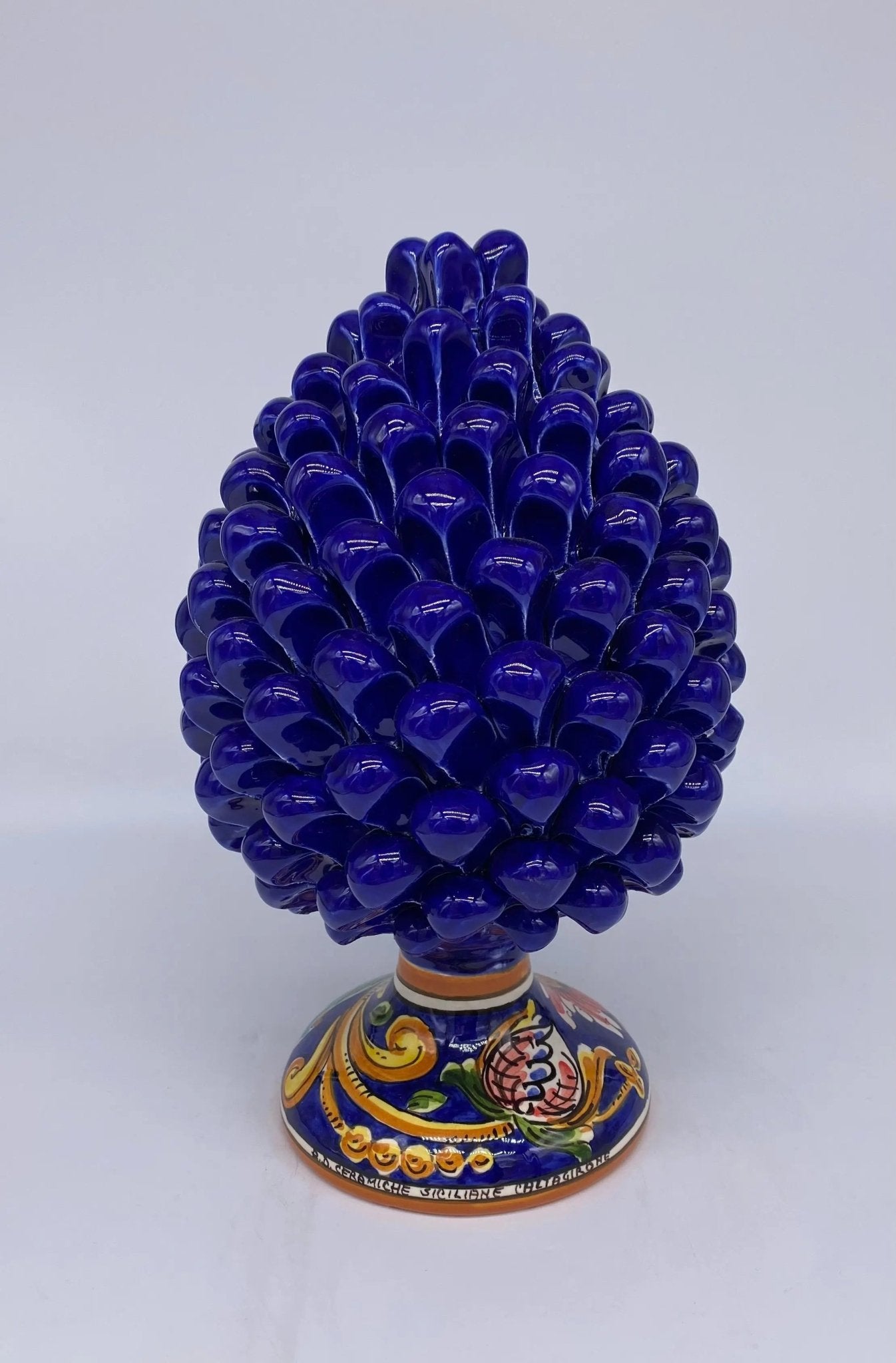 Pigna Ceramica Caltagirone cm H.25 Artigianale Blu Base Decorata - DD CERAMICHE SICILIANE