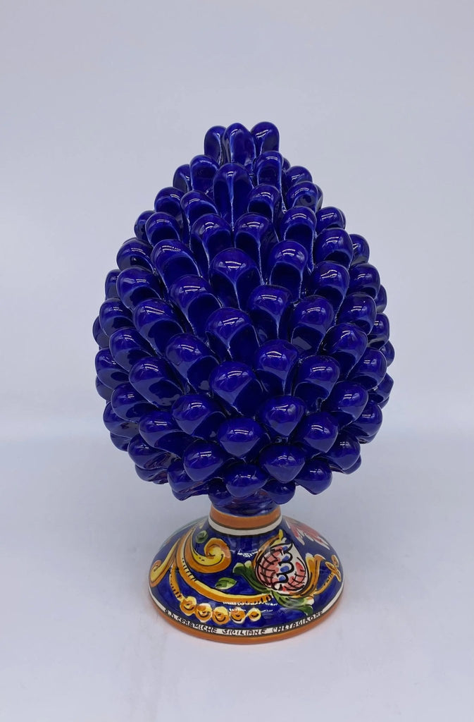 Pigna Ceramica Caltagirone cm H.25 Artigianale Blu Base Decorata - DD CERAMICHE SICILIANE