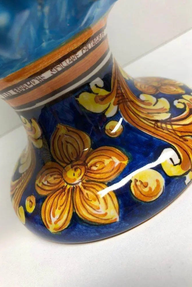 Pigna Ceramica Caltagirone cm H.25 Artigianale Celeste Base Decorata - DD CERAMICHE SICILIANE