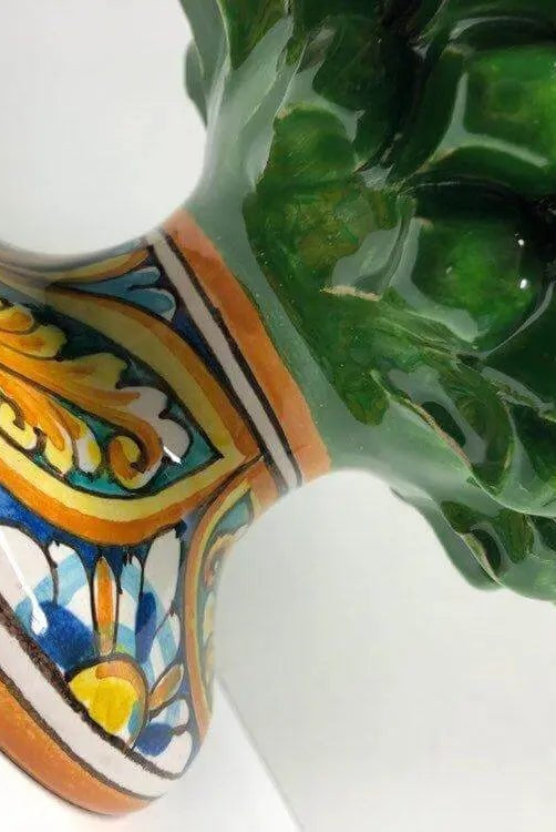 Pigna Ceramica Caltagirone cm H.25 Artigianale Verde Prato Base Decorata - DD CERAMICHE SICILIANE