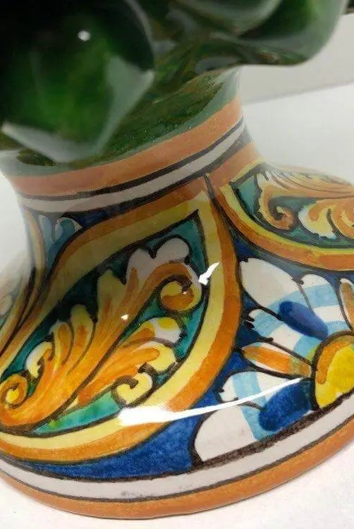 Pigna Ceramica Caltagirone cm H.25 Artigianale Verde Prato Base Decorata - DD CERAMICHE SICILIANE