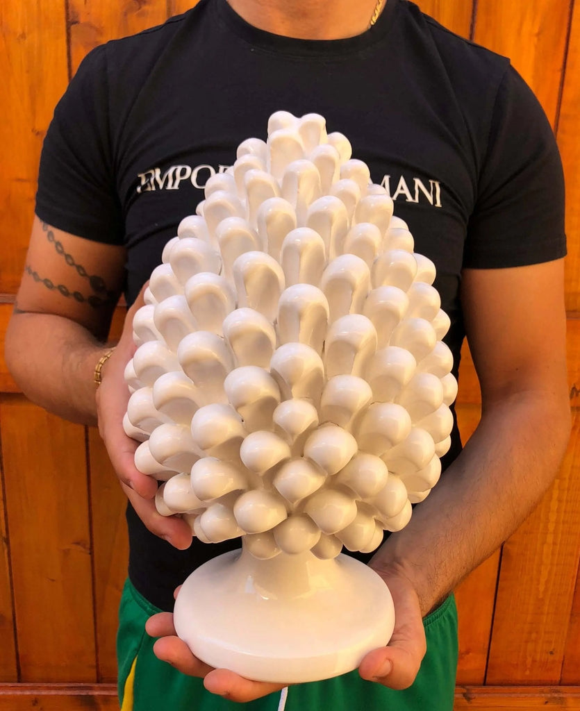 Pigna Ceramica Caltagirone cm H.30 Artigianale Bianco - DD CERAMICHE SICILIANE
