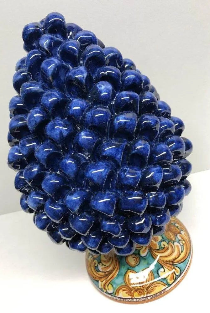 Pigna Ceramica Caltagirone cm H.30 Artigianale Blu Base Decorata - DD CERAMICHE SICILIANE