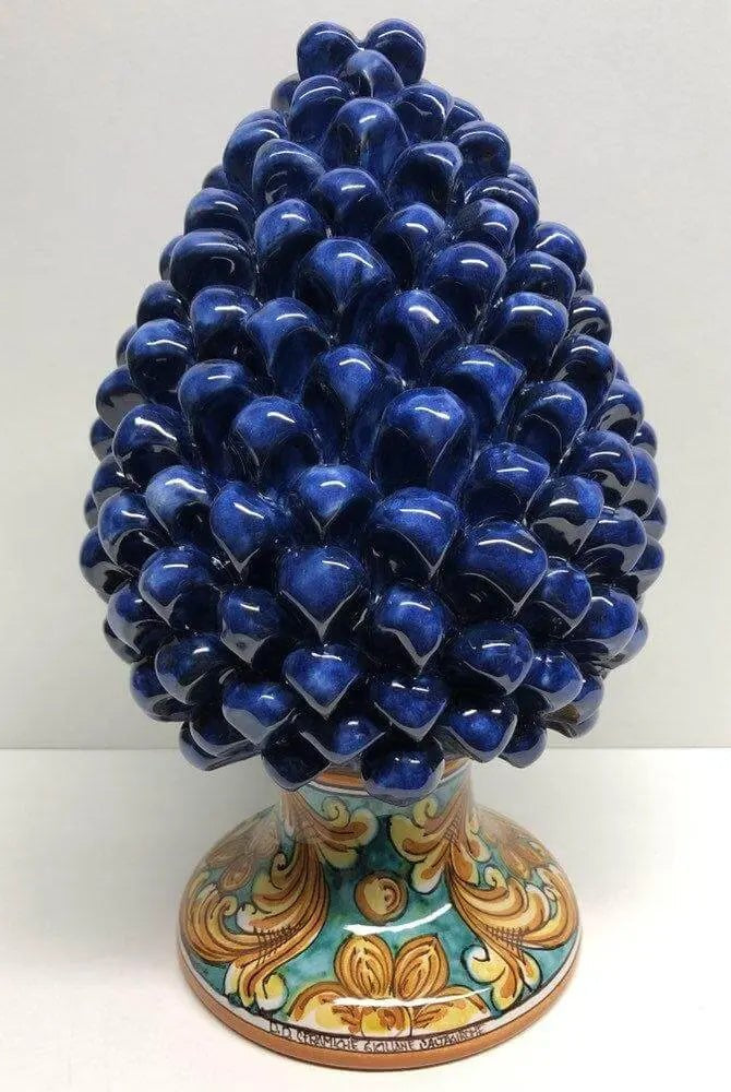 Pigna Ceramica Caltagirone cm H.30 Artigianale Blu Base Decorata - DD CERAMICHE SICILIANE