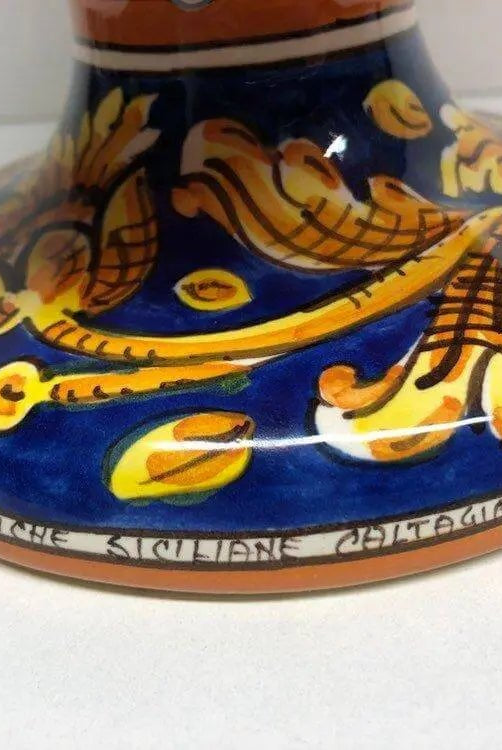 Pigna Ceramica Caltagirone cm H.30 Artigianale Corallo Base Decorata - DD CERAMICHE SICILIANE
