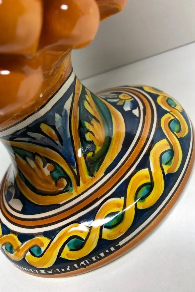 Pigna Ceramica Caltagirone cm H.30 Artigianale Giallo Ocra Base Decorata - DD CERAMICHE SICILIANE