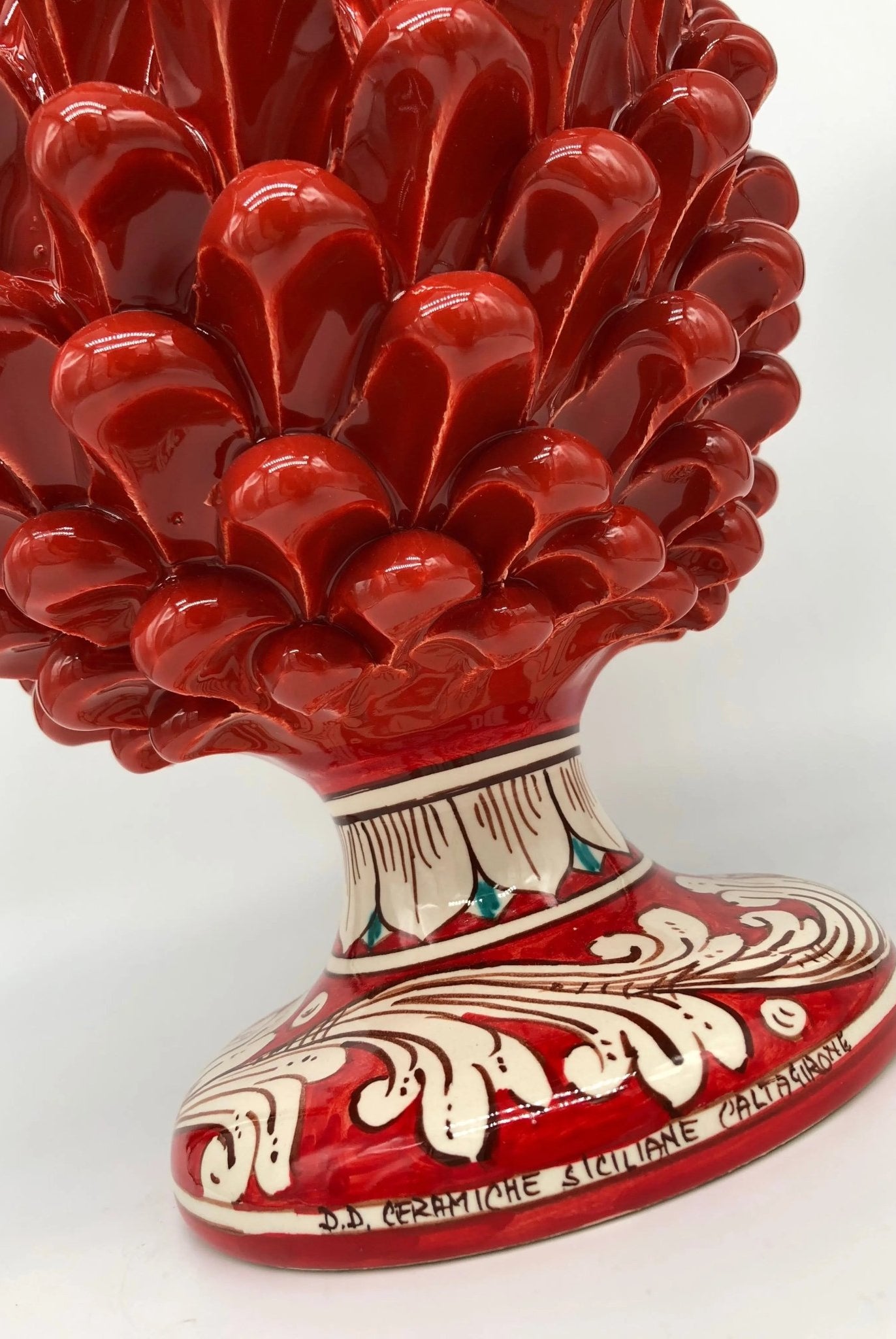 Pigna Ceramica Caltagirone cm H.30 Artigianale Rosso Base Decorata - DD CERAMICHE SICILIANE