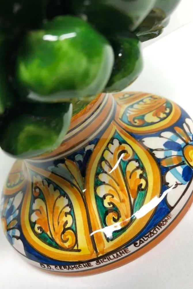 Pigna Ceramica Caltagirone cm H.30 Artigianale Verde Prato Base Decorata DD CERAMICHE SICILIANE