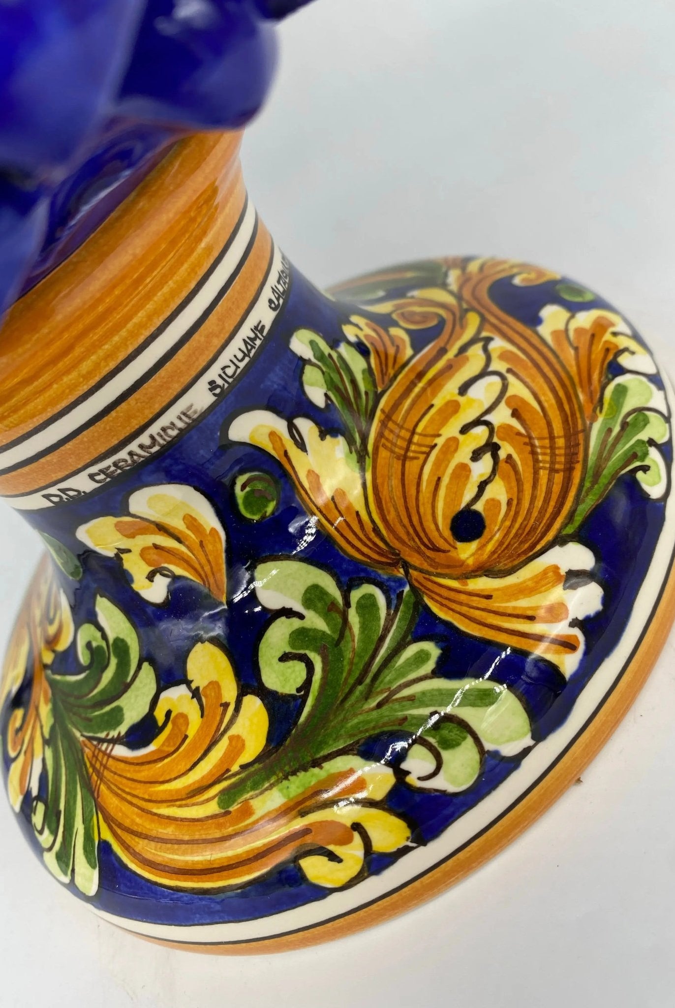 Pigna Ceramica Caltagirone cm H.35 Artigianale Blu Base Decorata - DD CERAMICHE SICILIANE