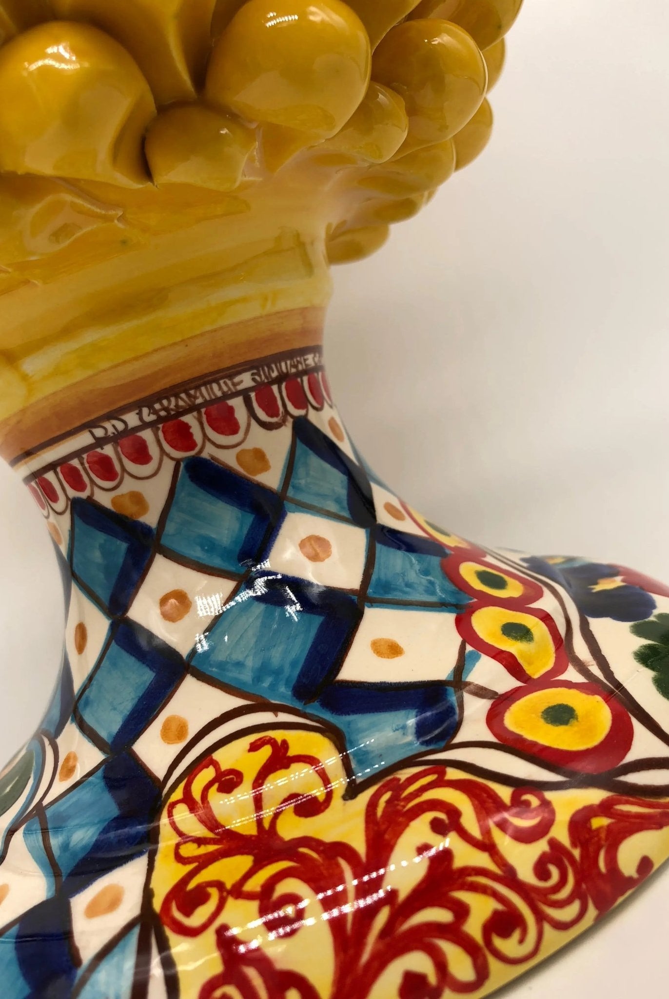 Pigna Ceramica Caltagirone cm H.35 Artigianale Giallo Base Decorata 2020 - DD CERAMICHE SICILIANE