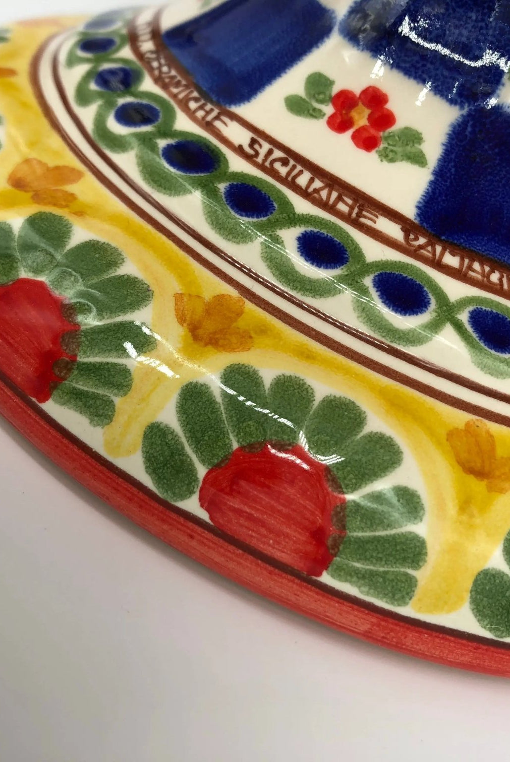 Pigna Ceramica Caltagirone cm H.35 Artigianale Rosso Base Decorata 2021 - DD CERAMICHE SICILIANE