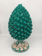 Pigna Ceramica Caltagirone cm H.35 Artigianale Verde Cristallo Base Decorata - DD CERAMICHE SICILIANE