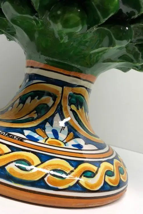 Pigna Ceramica Caltagirone cm H.35 Artigianale Verde Prato Base Decorata - DD CERAMICHE SICILIANE