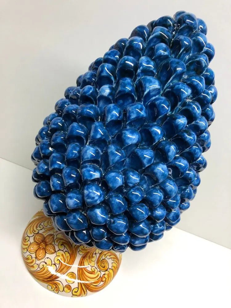 Pigna Ceramica Caltagirone cm H.40 Artigianale Blu Antico Base Decorata su fondo Bianco - DD CERAMICHE SICILIANE