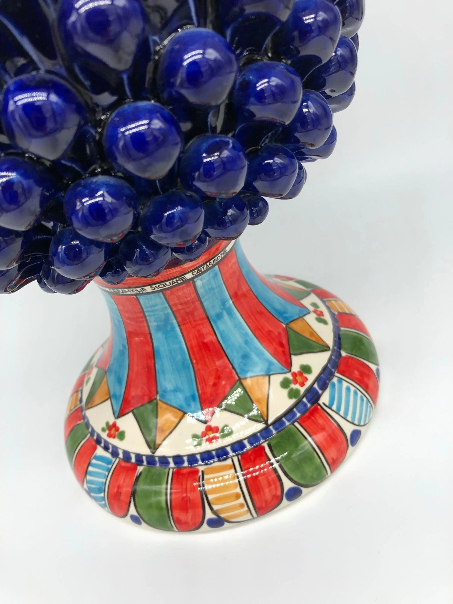 Pigna Ceramica Caltagirone cm H.40 Artigianale Blu Base Decorata 2021 - DD CERAMICHE SICILIANE
