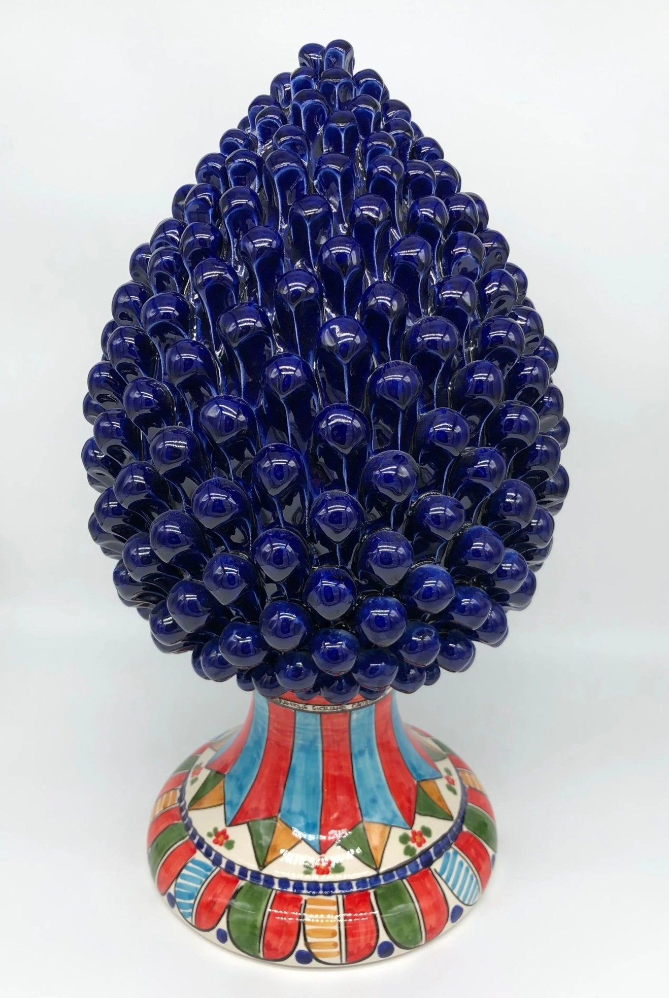 Pigna Ceramica Caltagirone cm H.40 Artigianale Blu Base Decorata 2021 - DD CERAMICHE SICILIANE