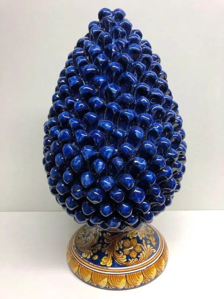 Pigna Ceramica Caltagirone cm H.40 Artigianale Blu Base Decorata - DD CERAMICHE SICILIANE