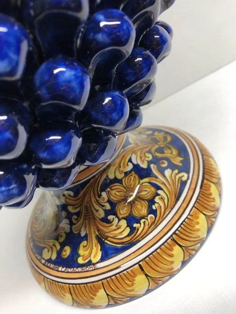 Pigna Ceramica Caltagirone cm H.40 Artigianale Blu Base Decorata - DD CERAMICHE SICILIANE