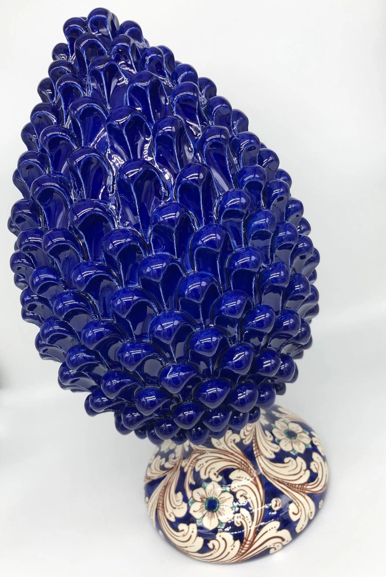 Pigna Ceramica Caltagirone cm H.40 Artigianale Blu Notte Base Decorata - DD CERAMICHE SICILIANE