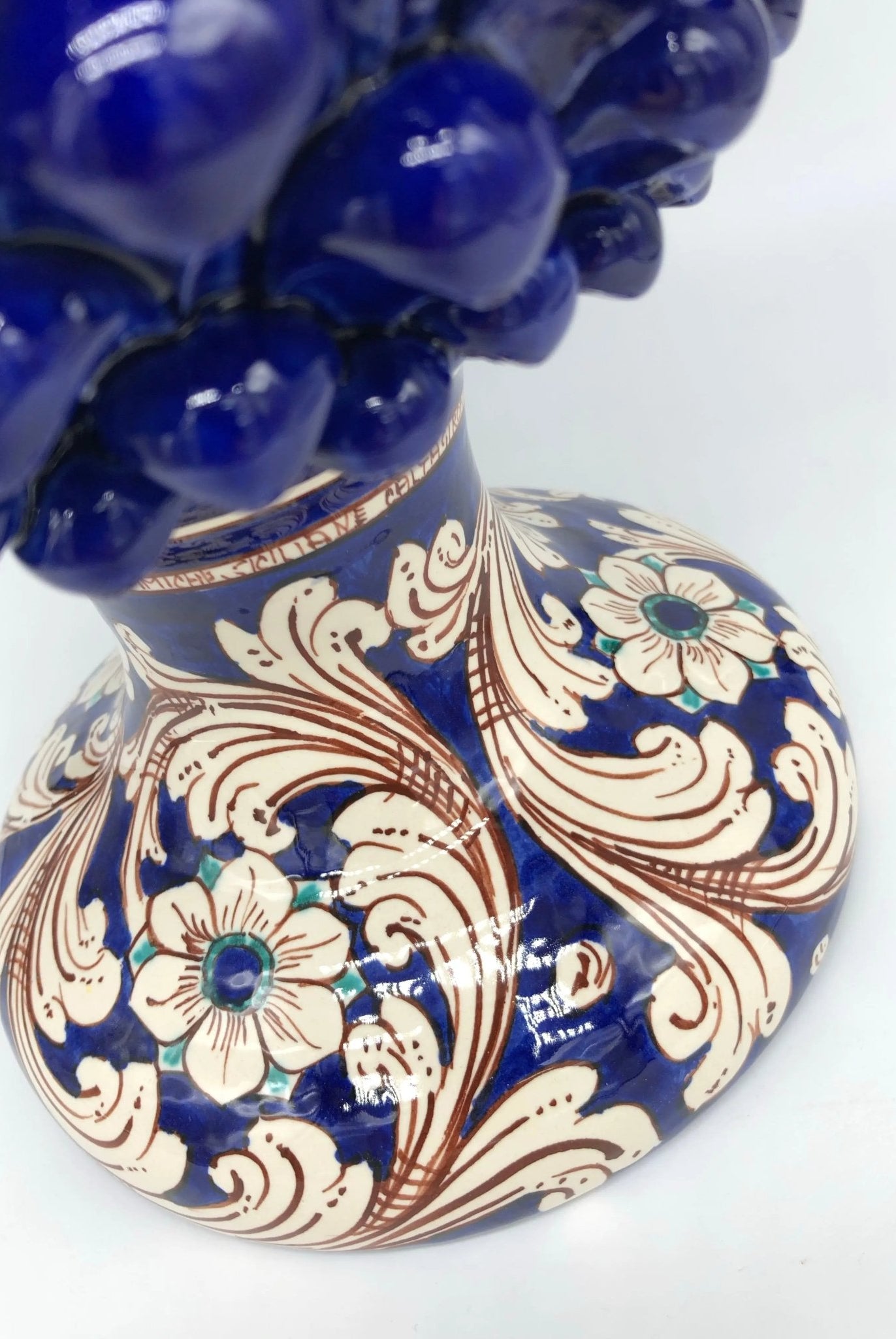 Pigna Ceramica Caltagirone cm H.40 Artigianale Blu Notte Base Decorata - DD CERAMICHE SICILIANE