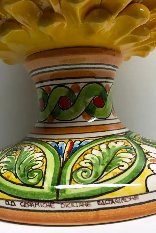 Pigna Ceramica Caltagirone cm H.40 Artigianale Giallo Base Decorata - DD CERAMICHE SICILIANE