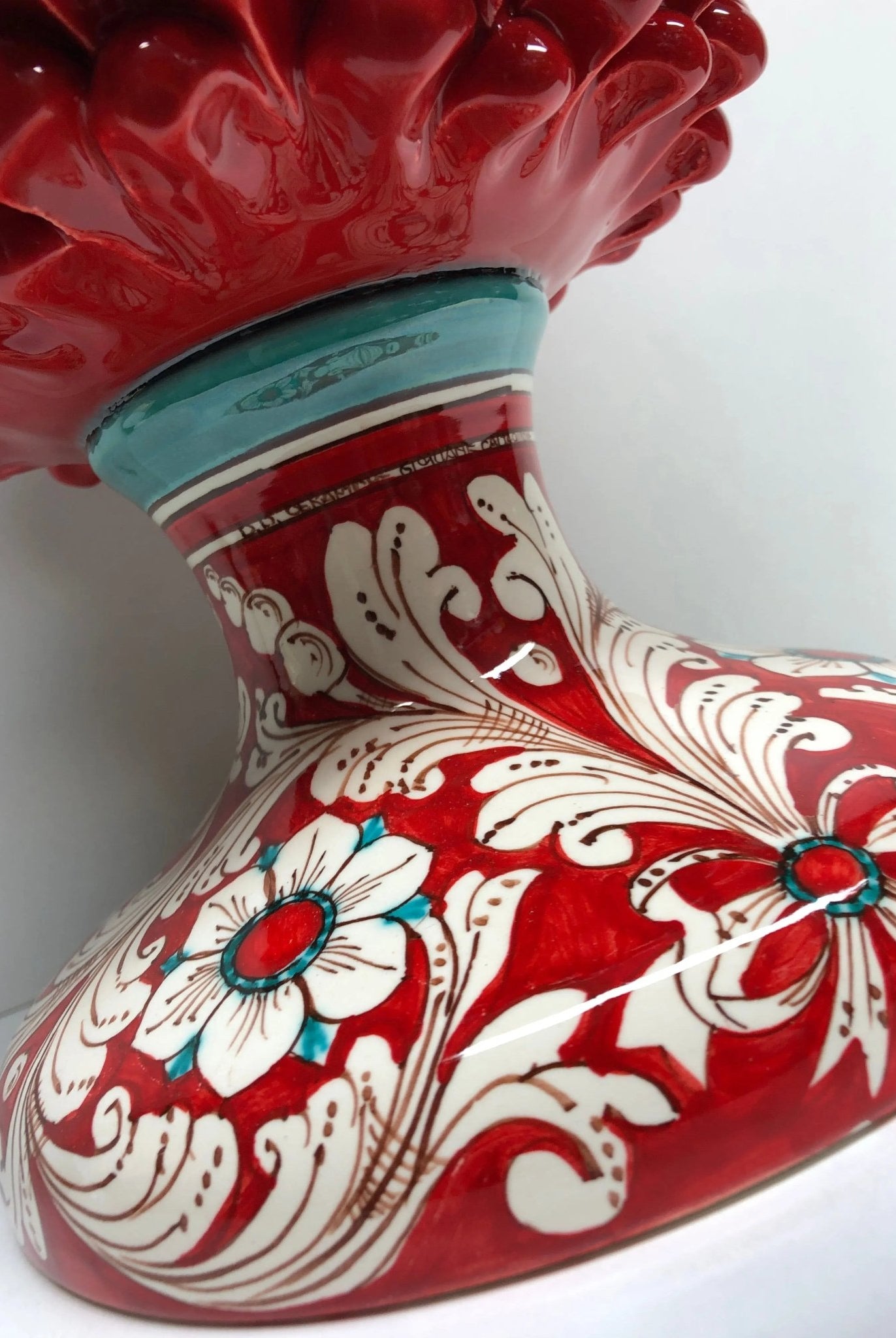 Pigna Ceramica Caltagirone cm H.40 Artigianale Rosso Base Decorata DD CERAMICHE SICILIANE