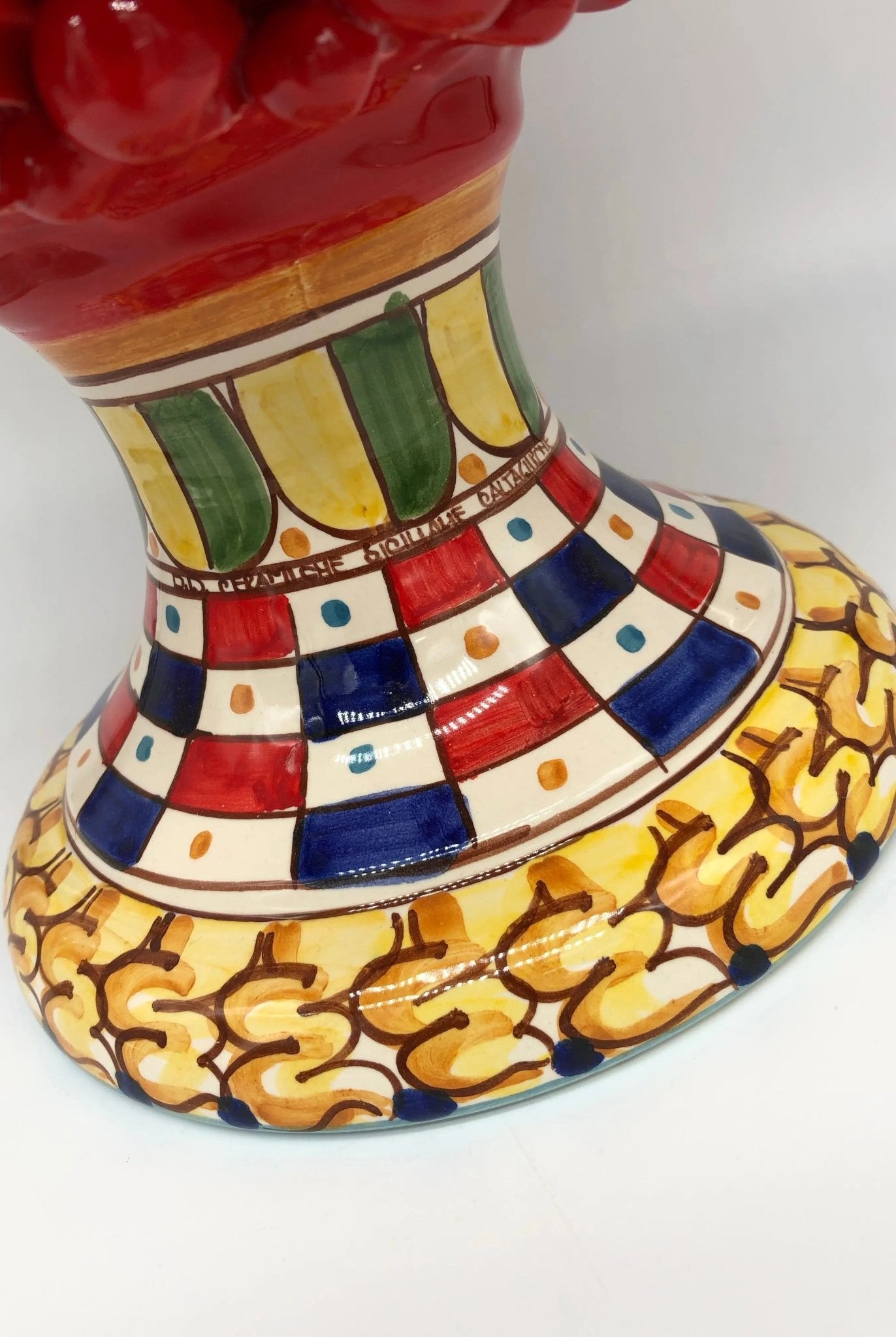 Pigna Ceramica Caltagirone cm H.40 Artigianale Rosso Base Decorata 2021 DD CERAMICHE SICILIANE