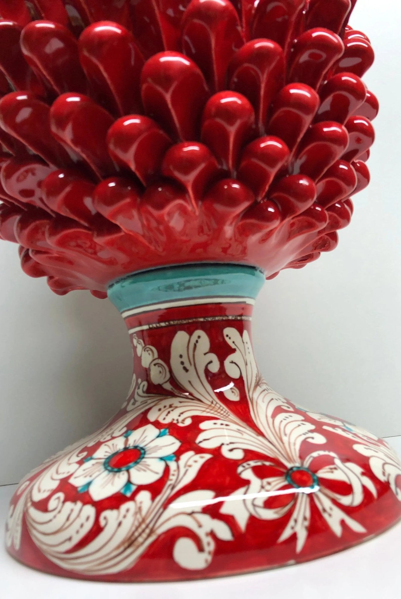 Pigna Ceramica Caltagirone cm H.40 Artigianale Rosso Base Decorata DD CERAMICHE SICILIANE