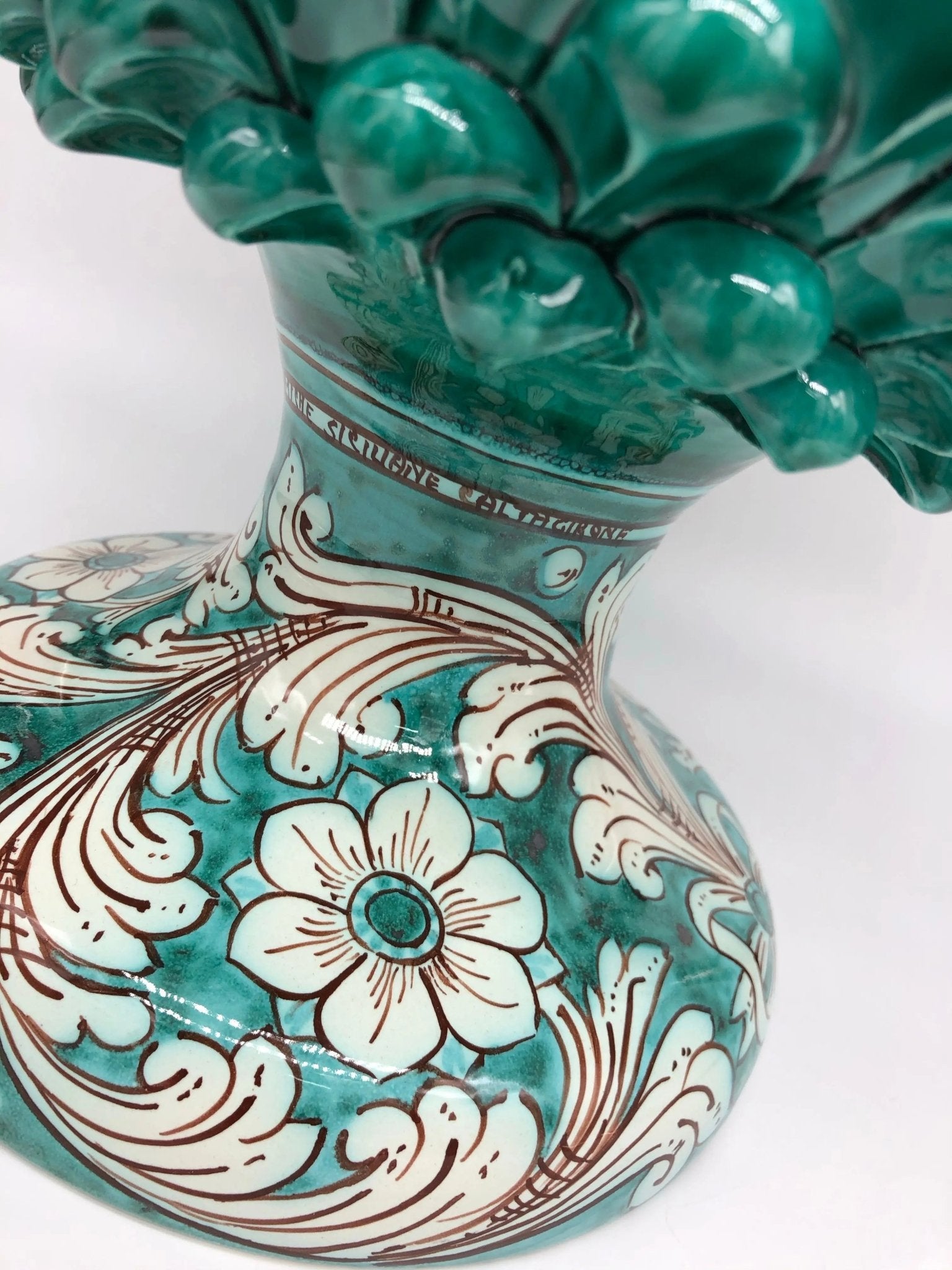 Pigna Ceramica Caltagirone cm H.40 Artigianale Verde Cristallo con – DD  Ceramiche Siciliane