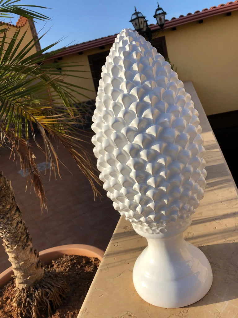 Pigna Ceramica Caltagirone cm H.45 Artigianale Bianco Linea Luis DD CERAMICHE SICILIANE