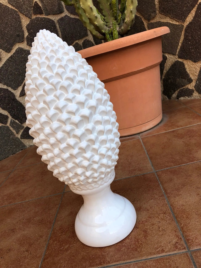 Pigna Ceramica Caltagirone cm H.45 Artigianale Bianco Linea Luis DD CERAMICHE SICILIANE