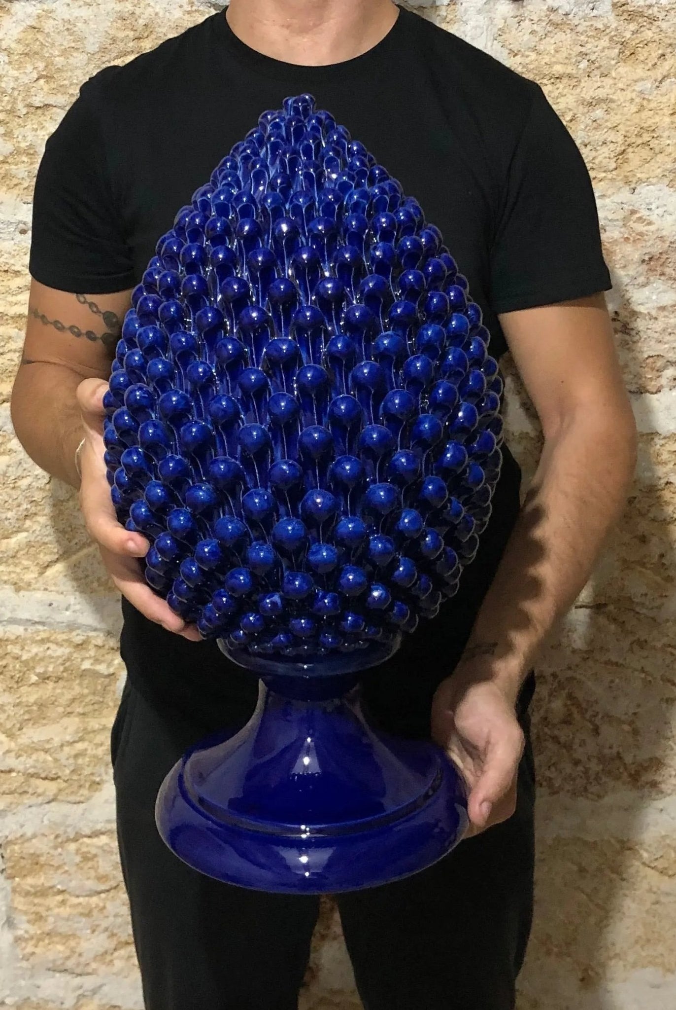 Pigna Ceramica Caltagirone cm H.50 Artigianale Blu DD CERAMICHE SICILIANE