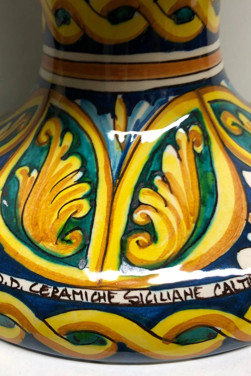 Pigna Ceramica Caltagirone cm H.50 Artigianale Verde Prato Base Decorata DD CERAMICHE SICILIANE