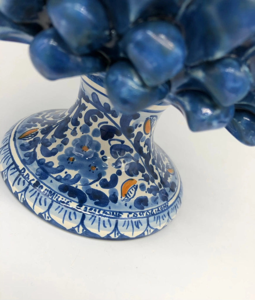 Portavaso Mezza Pigna Ceramica Caltagirone cm H.20 L.20 Artigianale Blu Antico Base Decorata DD CERAMICHE SICILIANE