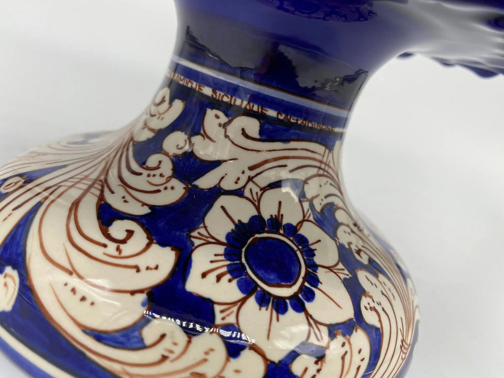 Portavaso Mezza Pigna Ceramica Caltagirone cm H.20 L.20 Artigianale Blu Base Decorata DD CERAMICHE SICILIANE